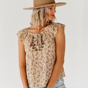 MOD Boutique Tie front embroidered top.